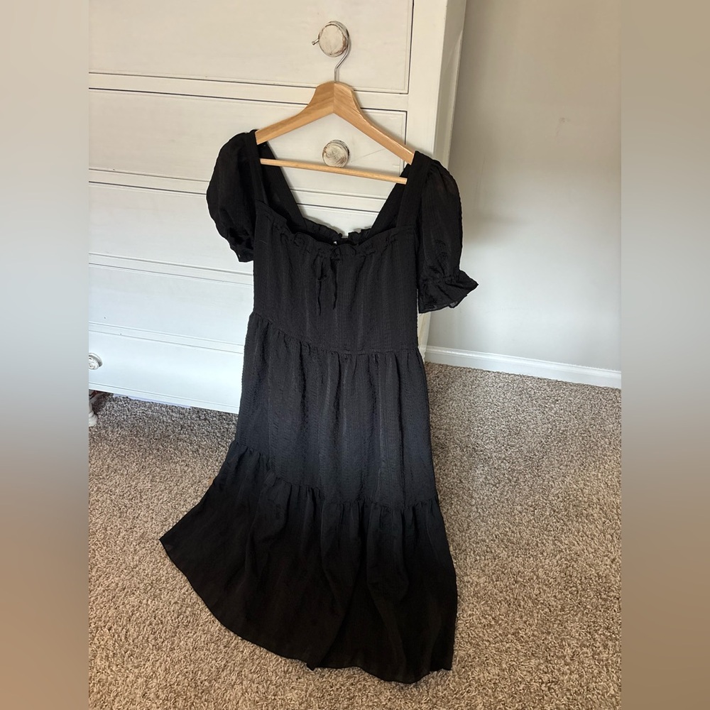 Madewell Square-Neck Tiered Midi Dress in Textured Seersucker black - Picture 4 of 7